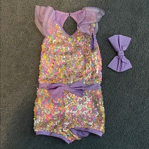 Sparkling Sequin Dance Romper with Bow